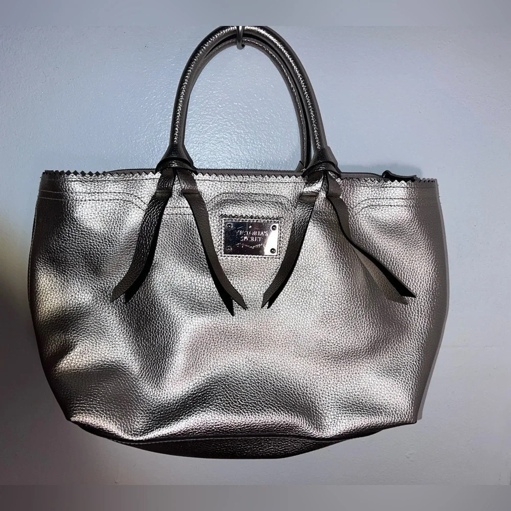 Victoria’s Secret, all gold pebble finish lined satchel w/ gold top‎ zip closure